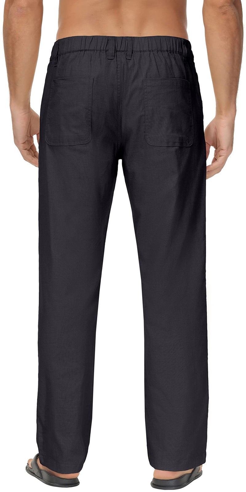 Janmid Men Casual Beach Trousers Linen Summer Pants Black 2XL - Image 2